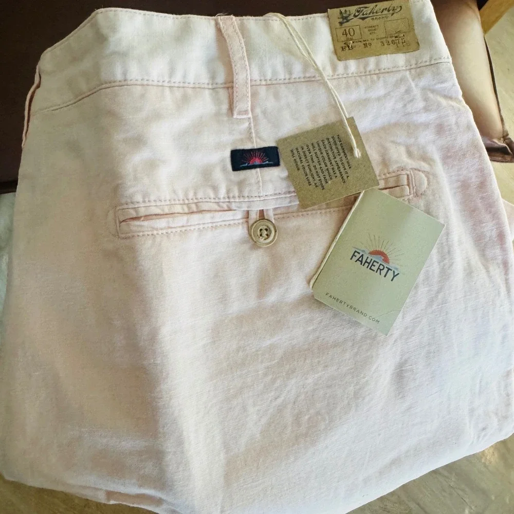 Faherty Malibu Linen & Cotton Chino Shorts, Size 40 Waist, Summer Pink, NWT‎